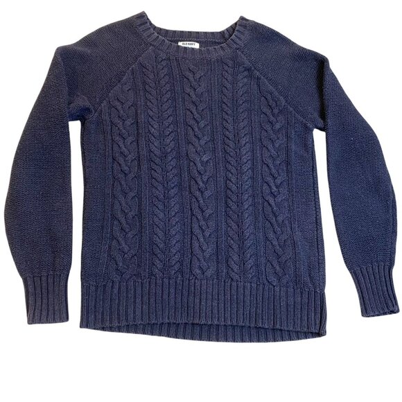 Old Navy Women's Sweater Large Long Sleeve Crew Neck Navy Cable Knit Cozy Casual - Picture 1 of 6